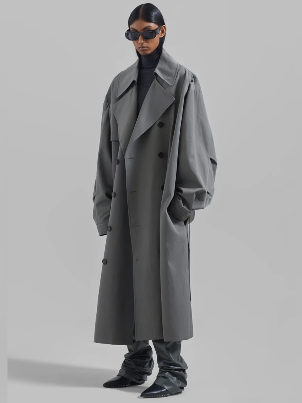 THE FRANKIE SHOP Mavis Oversized Grey Trench Coat